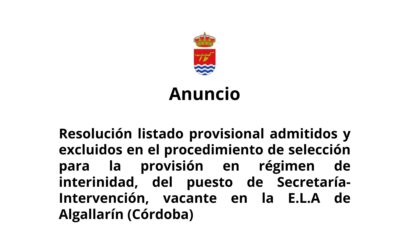 ANUNCIO RESOLUCIÓN PROCESO SELECTIVO SECRETARÍA/INTERVENCIÓN